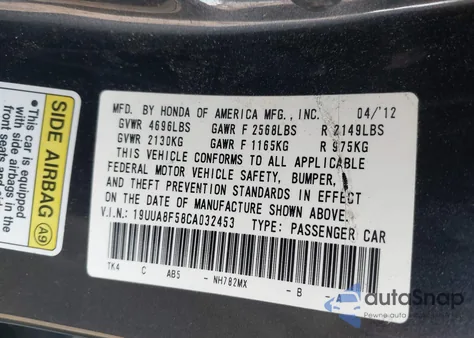 2012 Acura Tl 3.5 from USA, damaged, VIN 19UUA8F58CA032453